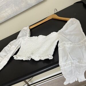 Wilfred White Smocked Blouse with Puffed Sleeves